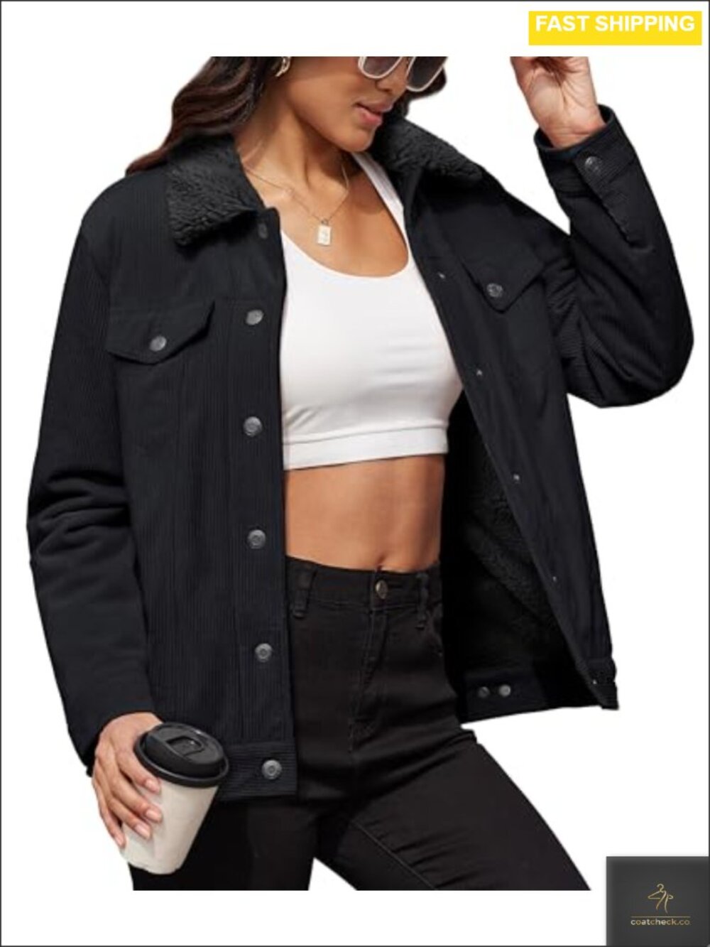 Corduroy Jacket Warm Sherpa Fleece Lined Winter Coat
